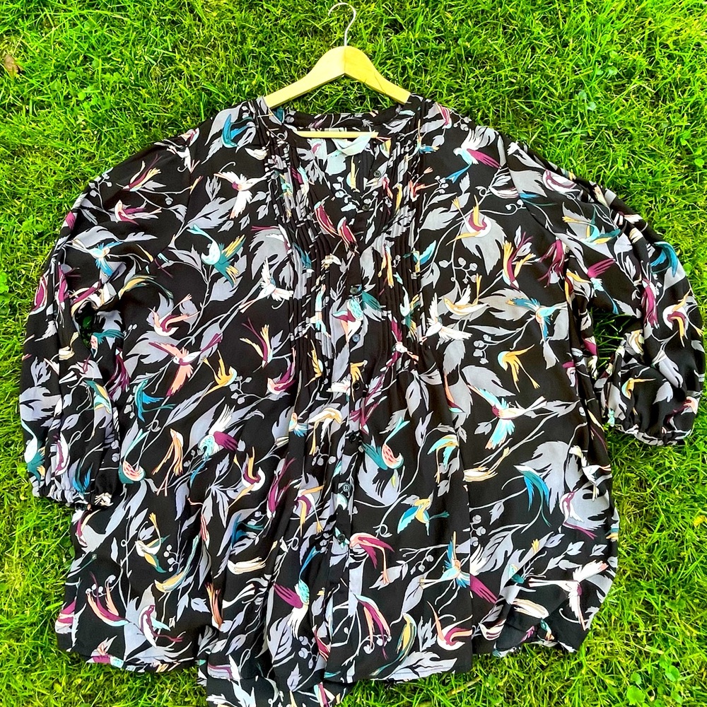 Melissa McCarthy Black Bird Printed Blouse Size 3x